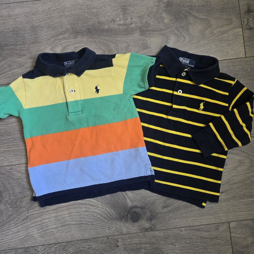 Vintage Polo Ralph Lauren Toddler 18M Striped Shirts Lot 2 Cotton Retro Prep Boy